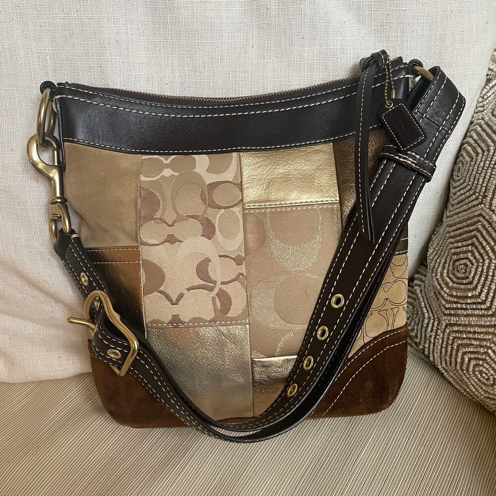 Coach Holiday Patchwork Metallic Gold Shoulder Bag 10387 Y2K 2007